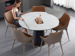 冷峭 岩板可拉伸圓形餐桌