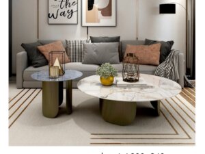 鵝卵石 岩板子母茶几[黑/白]