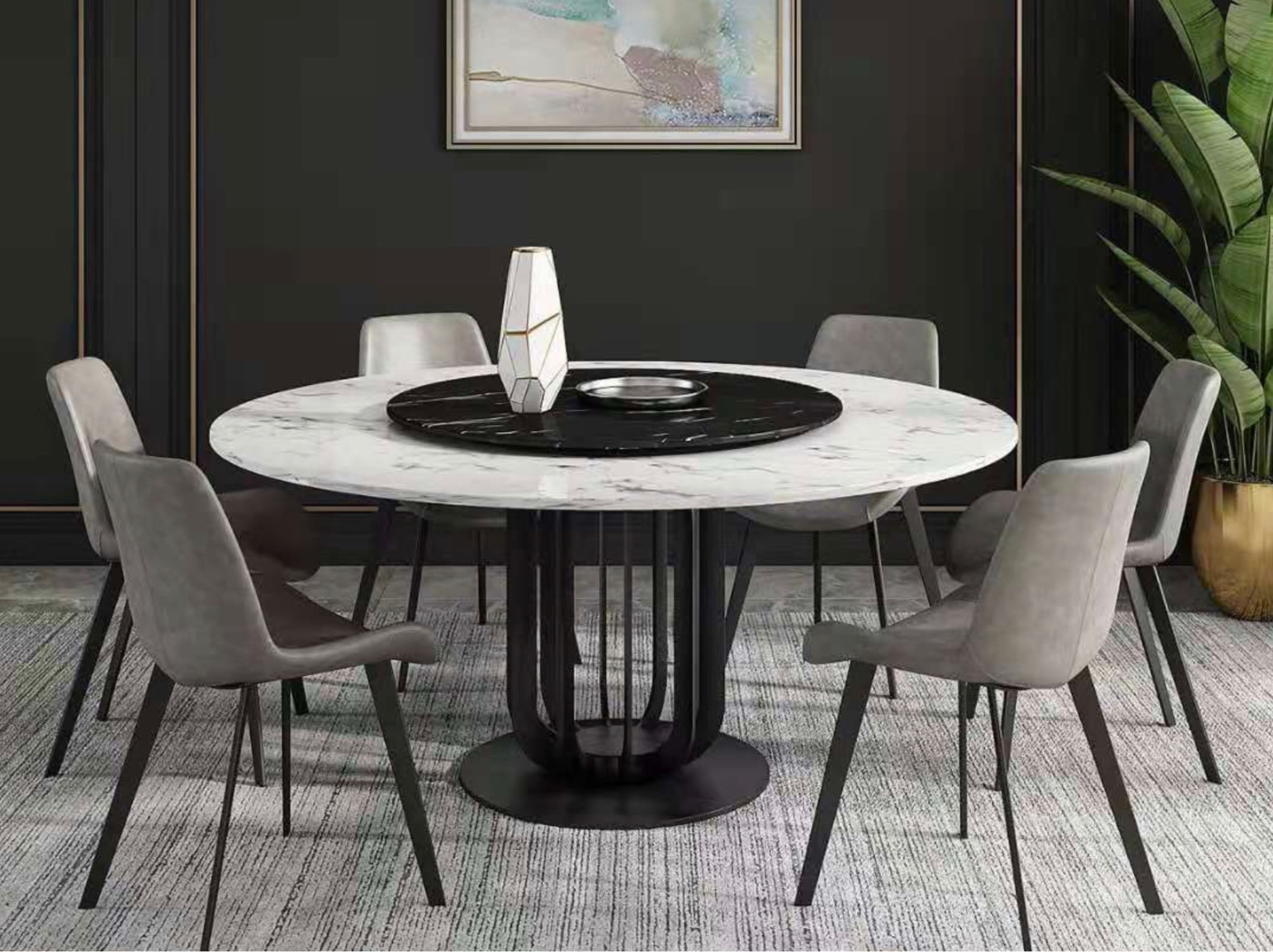 圓柵 功能型轉檯岩板餐桌