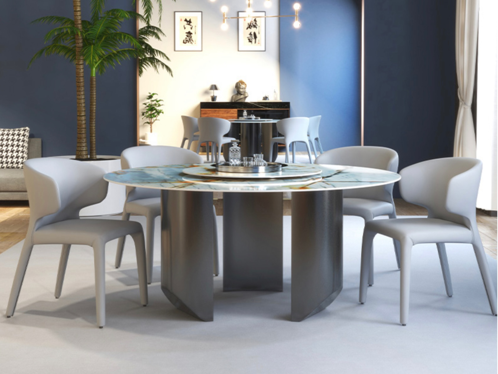 顛腳 功能型轉檯岩板餐桌