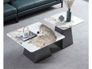 窗扉 岩板子母茶几[黑/白]