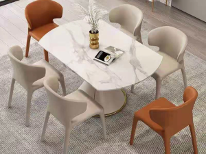 曙光輪廓 岩板可拉伸圓形餐桌