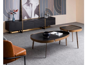 鴨川疊石 岩板子母茶几[黑/白]